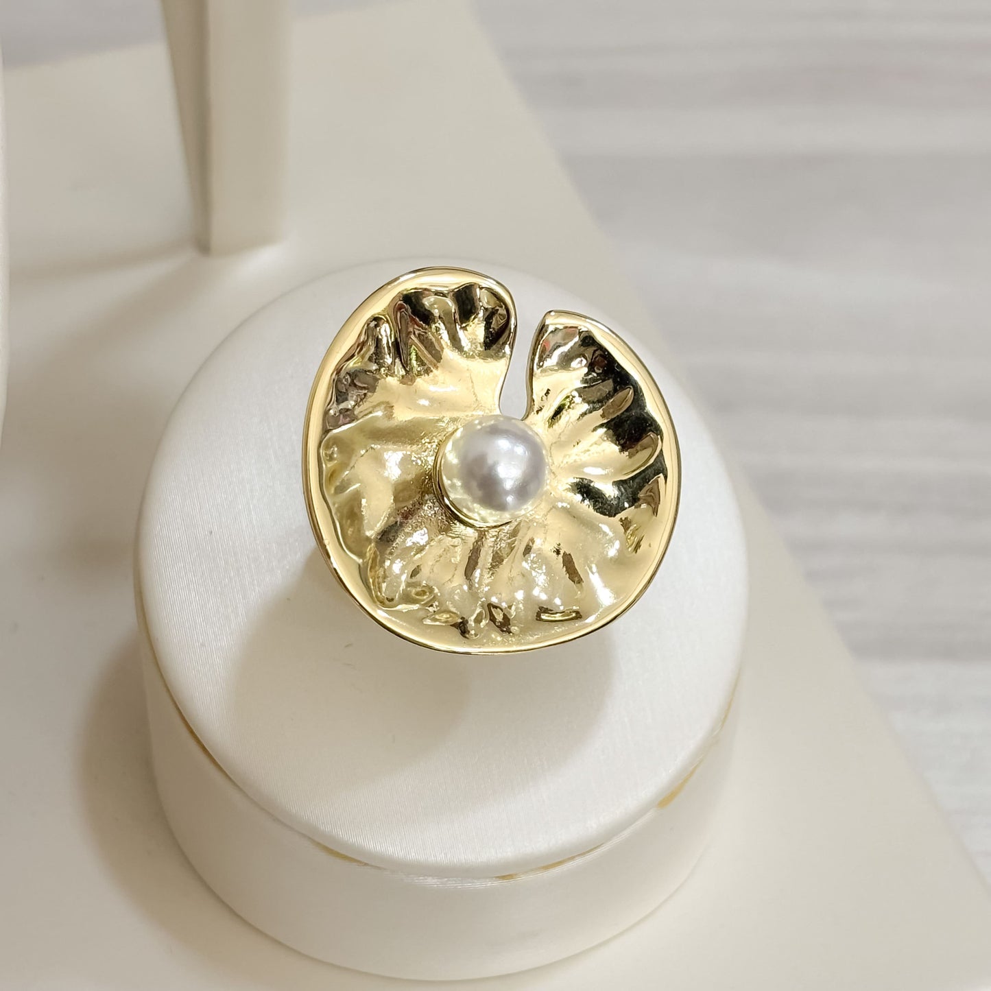 Anillo Boton Asimetrico Perla