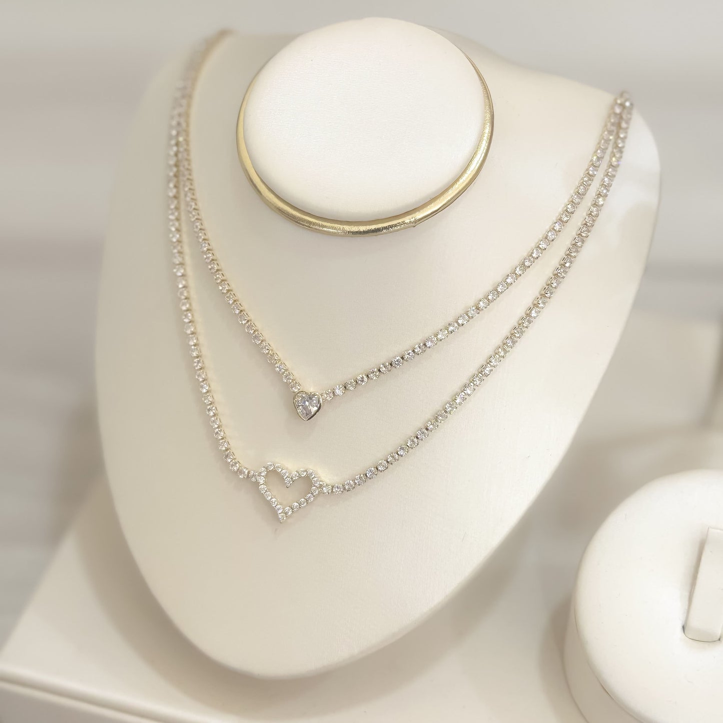 Cadena Doble Circones Corazon y Cristal