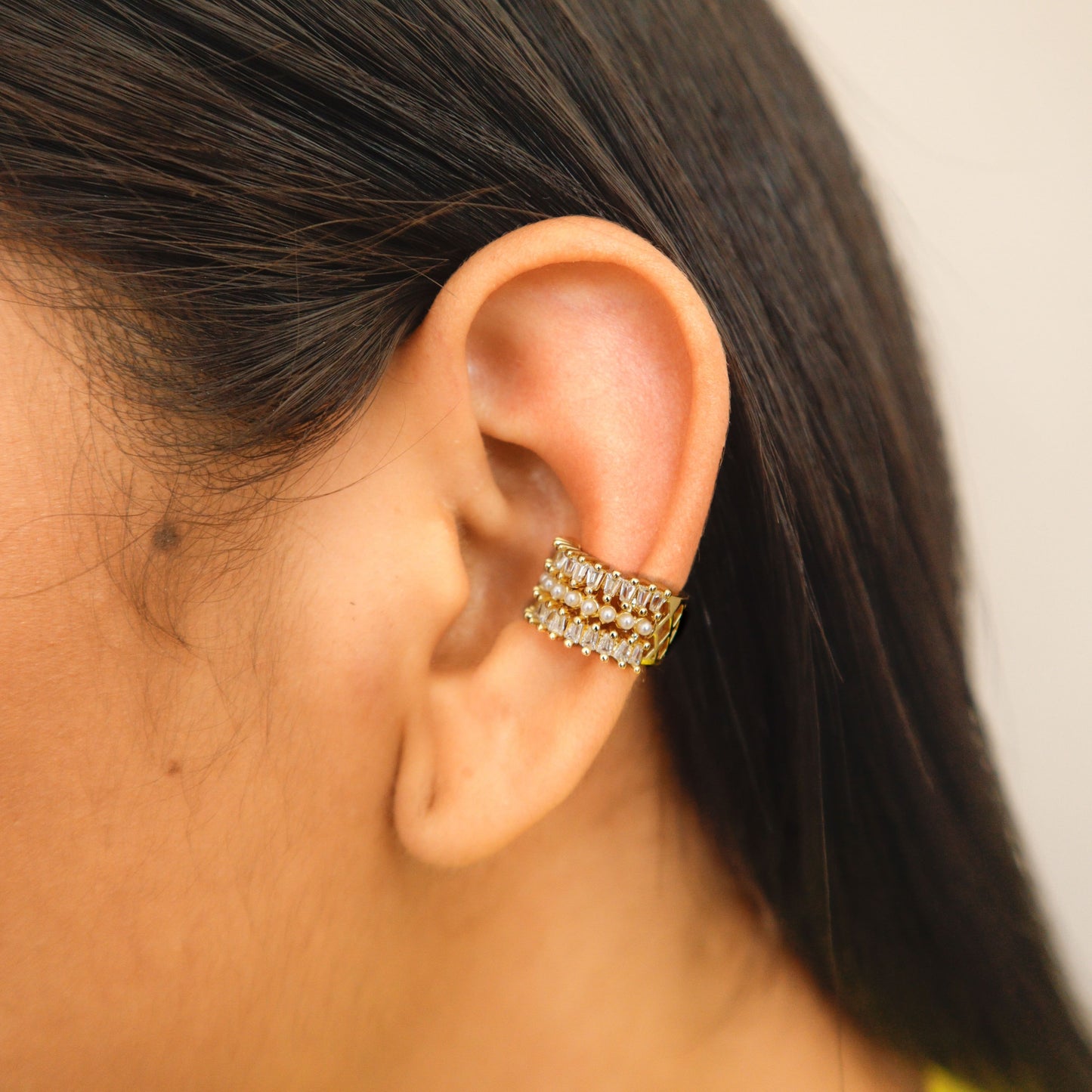 Earcuff Doble Cristal Y Perla