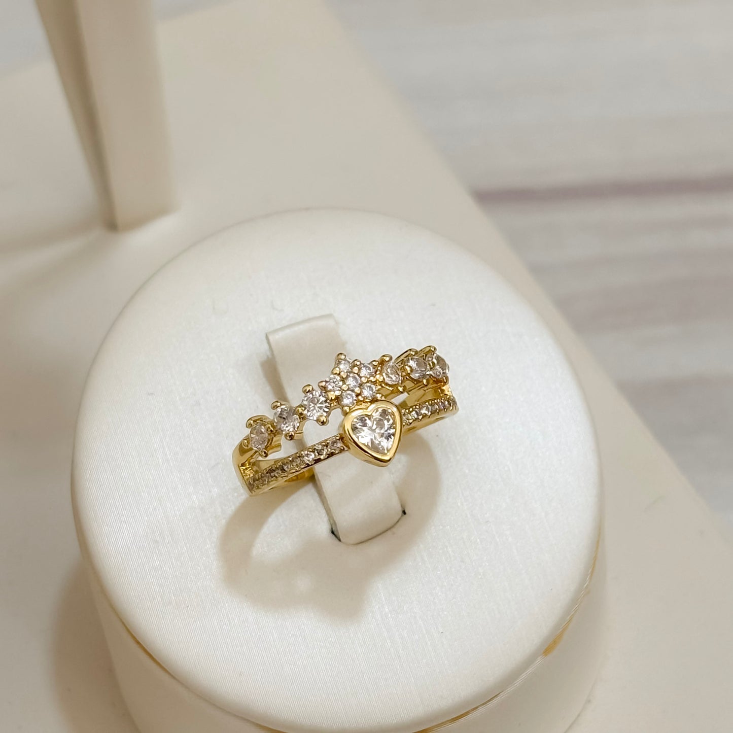 Anillo Dos Carriles Corazon y Flor