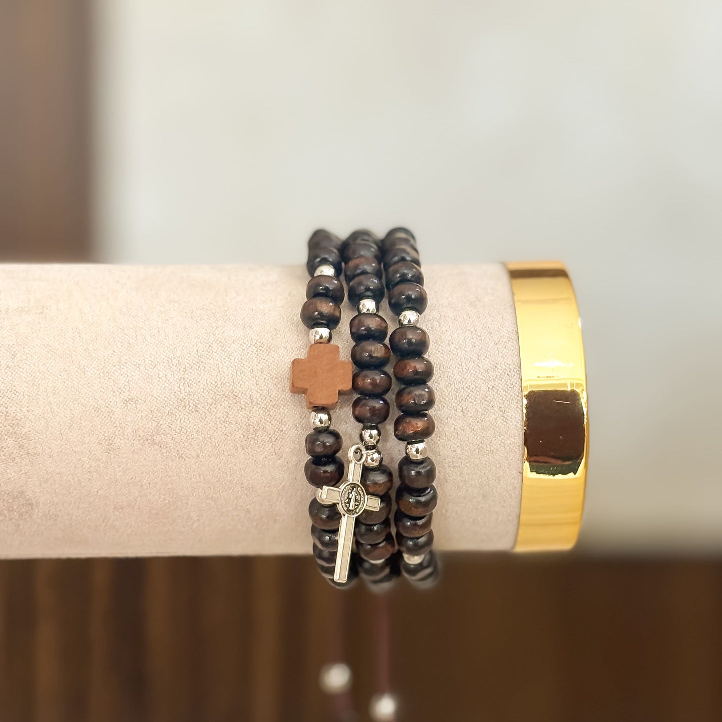Pulsera Rosario Piedra Tipo Madera