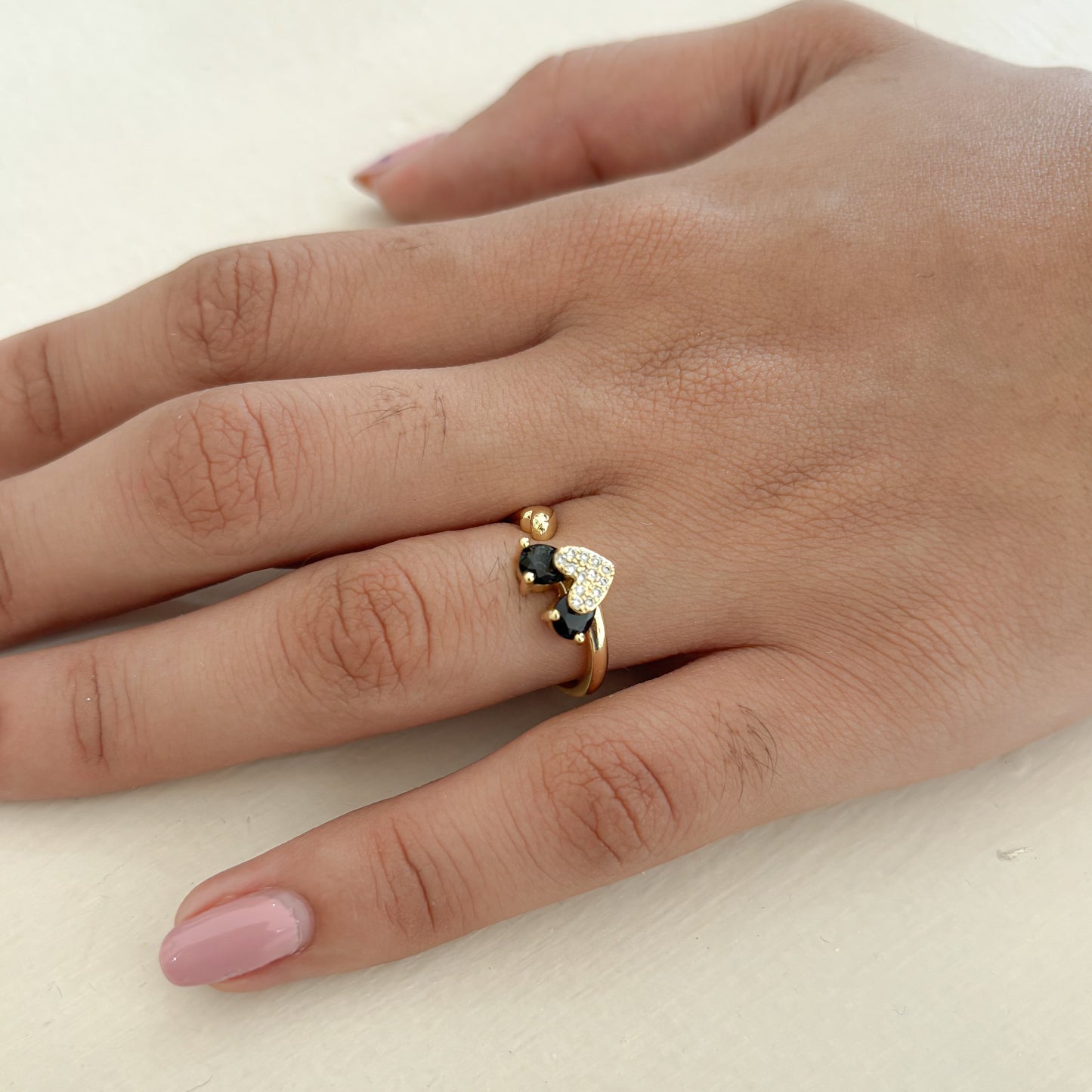 Anillo Corazon Doble Circon Cristal Negro