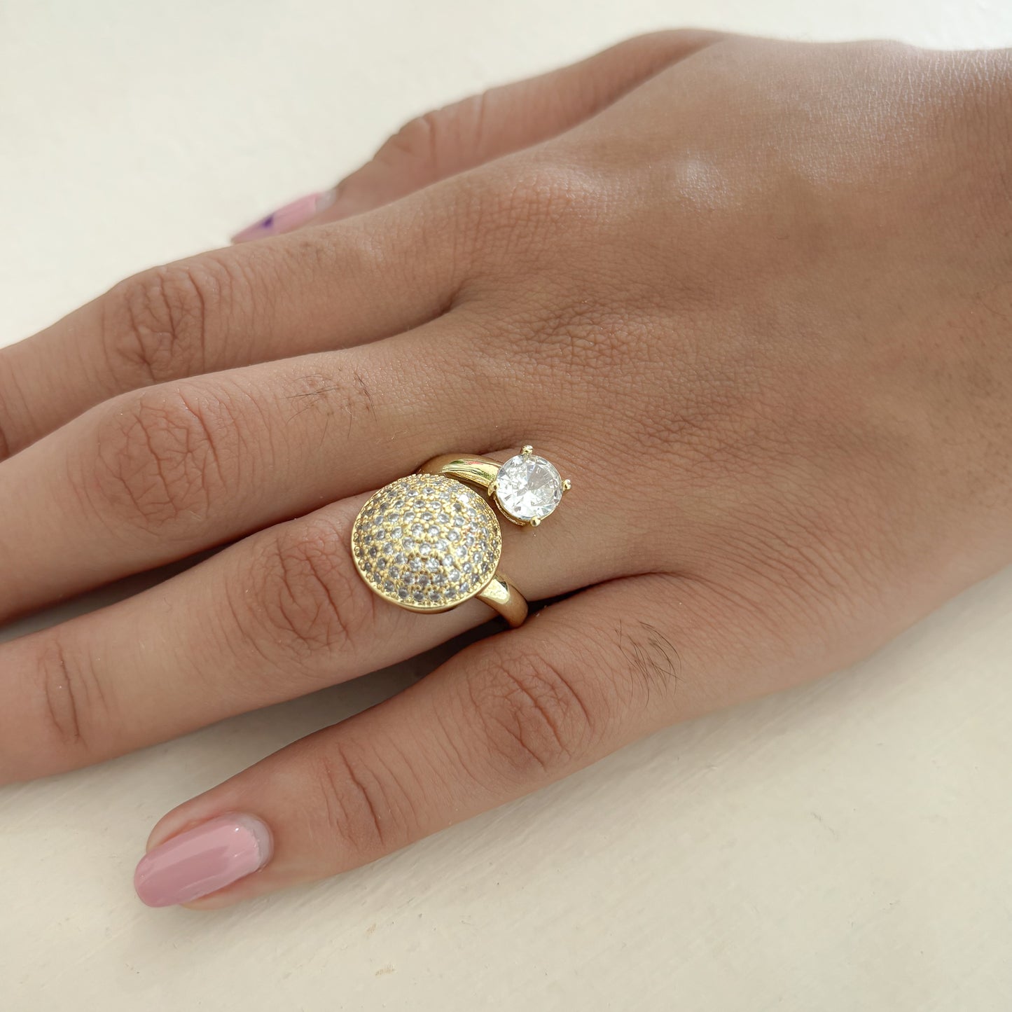 Anillo Botón Microcircon Con Cristal