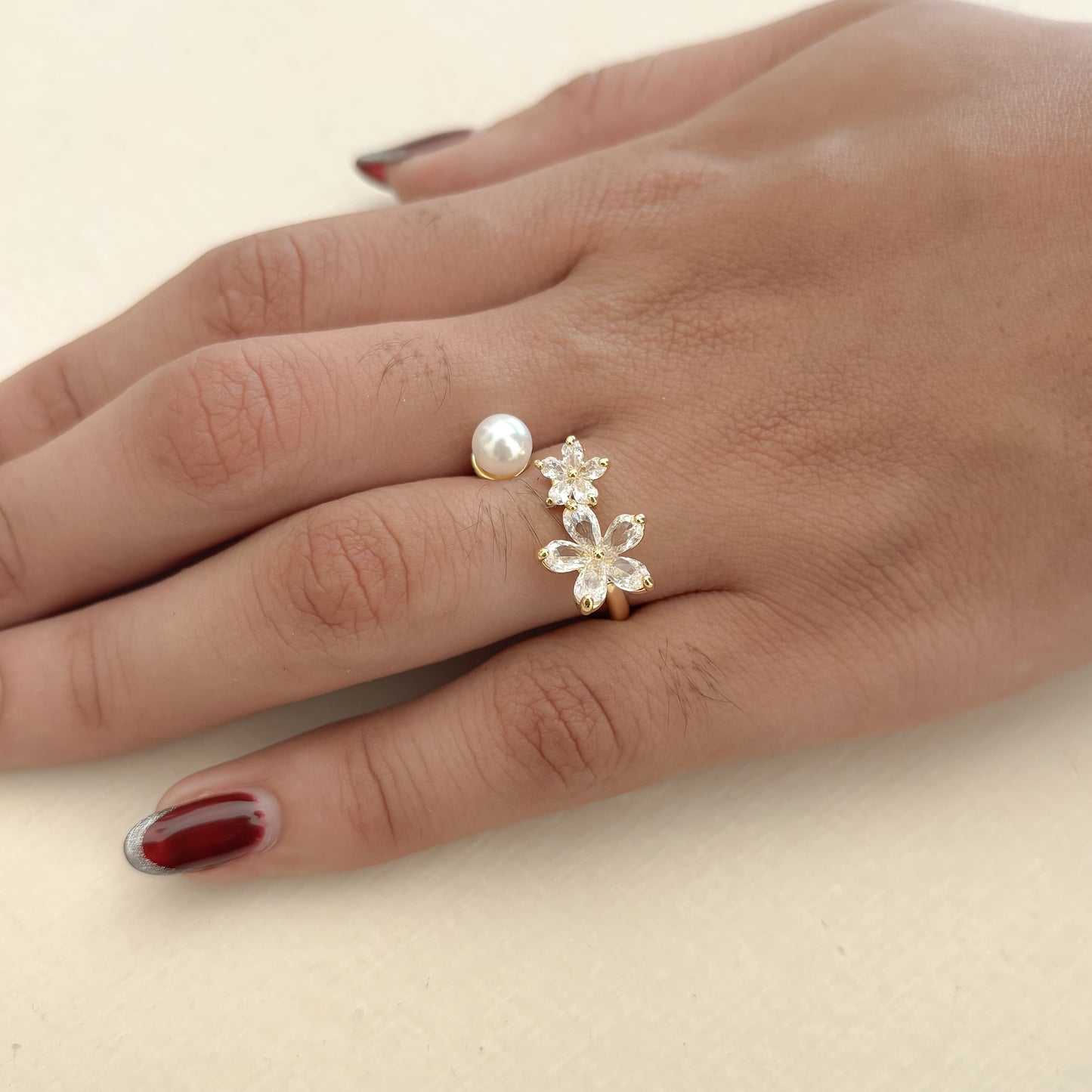 Anillo Duo Flor y Perla