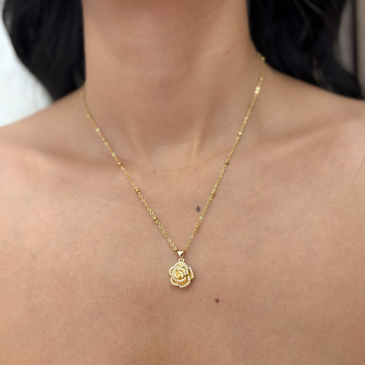 Cadena Rosa Plana microperlas