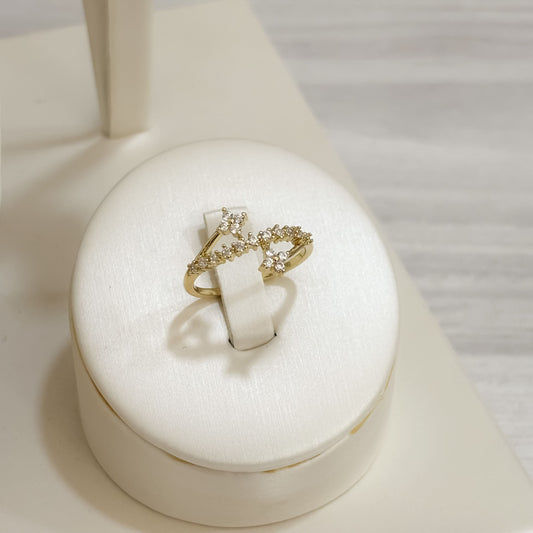 Anillo Dos Puntas Flor circon