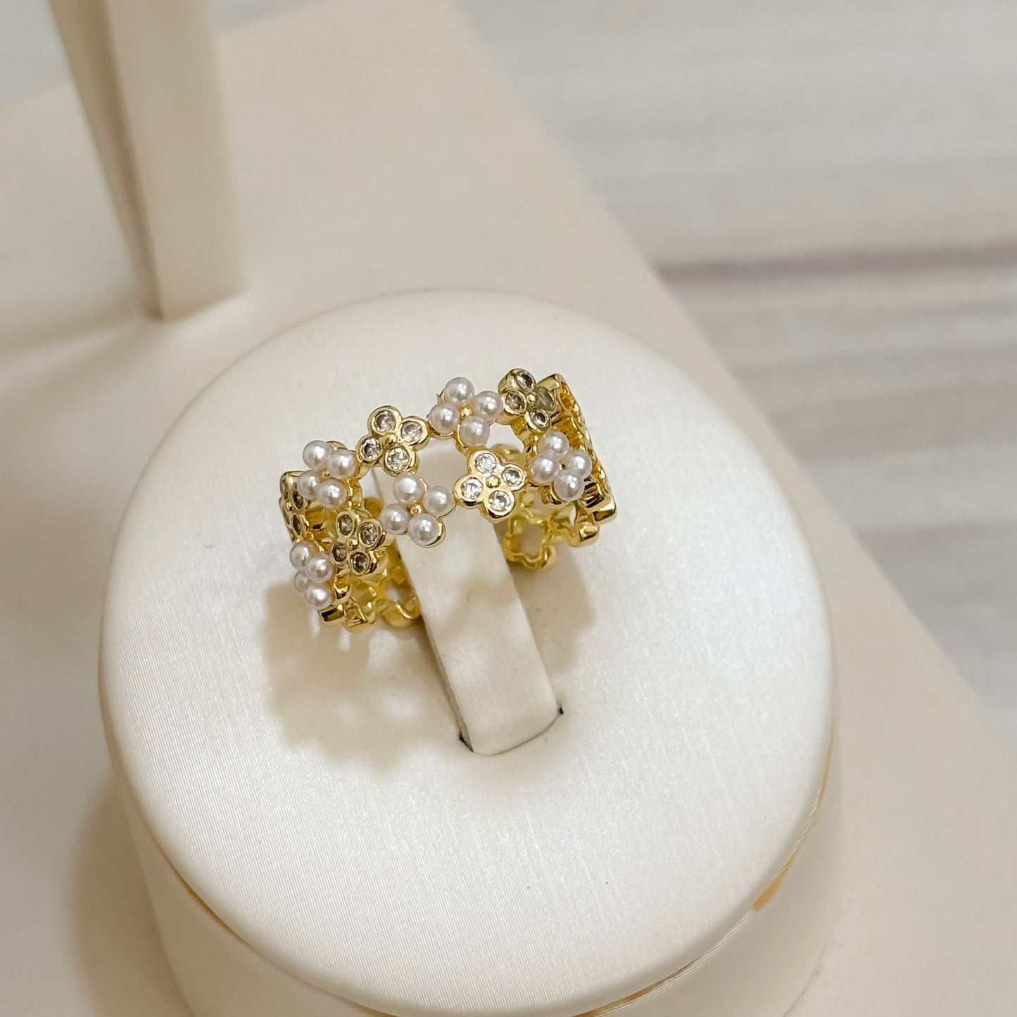 Anillo Dos Carriles Flor Combinada