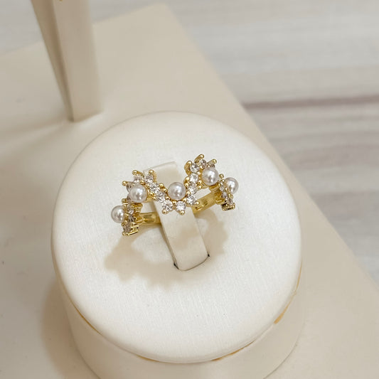 Anillo Zig Zag Flor y Perla