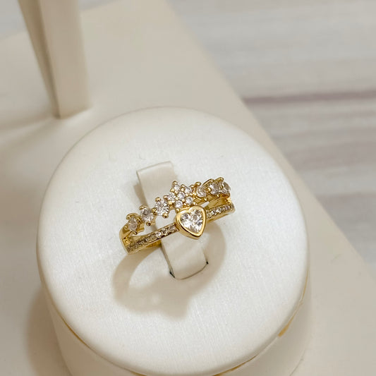 Anillo Dos Carriles Corazon y Flor