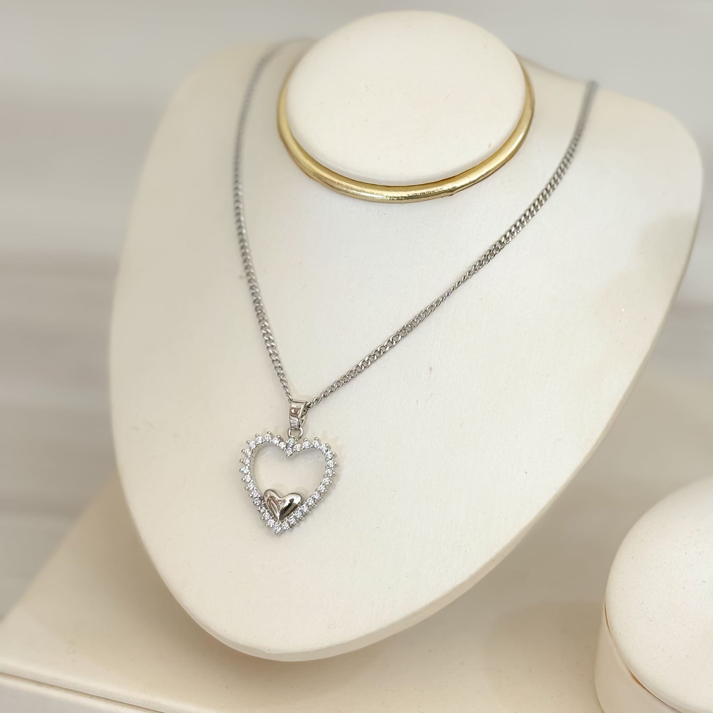 Cadena Corazon Silueta y Corazon mini