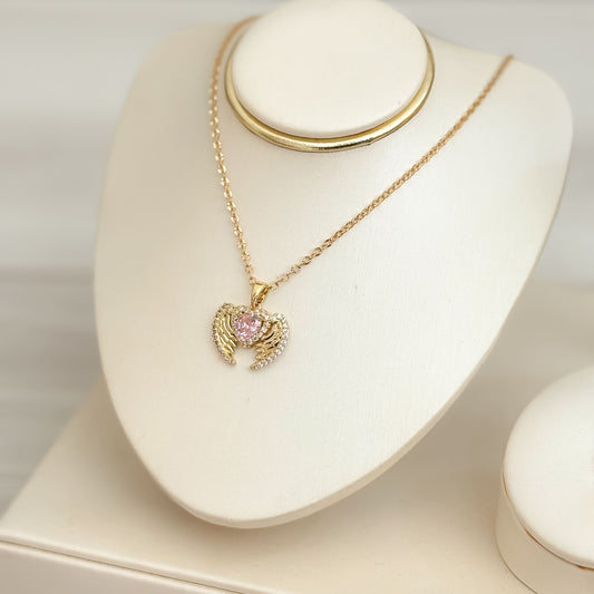 Cadena Alas Corazon Cristal