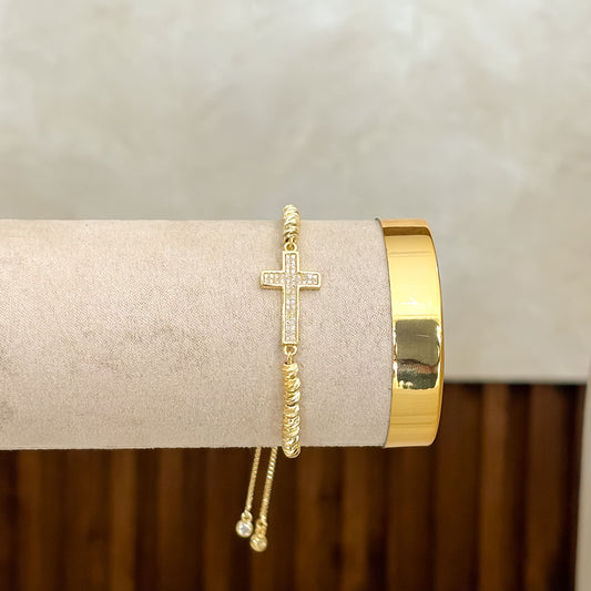 Pulsera Cruz Rodinada y Balines Rodinados