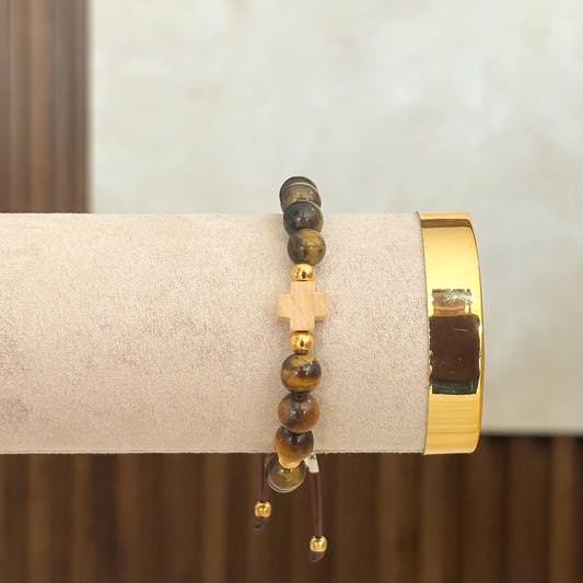 Pulsera Ojo de Tigre Con Cruz