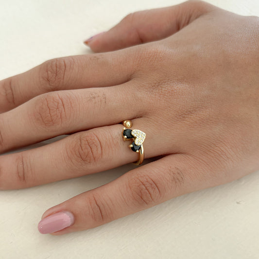 Anillo Corazon Doble Circon Cristal Negro