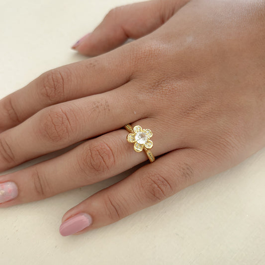 Anillo Flor Microcircon Con Cristal