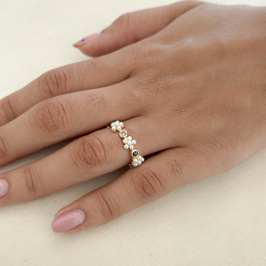 Anillo Flor Microperlas