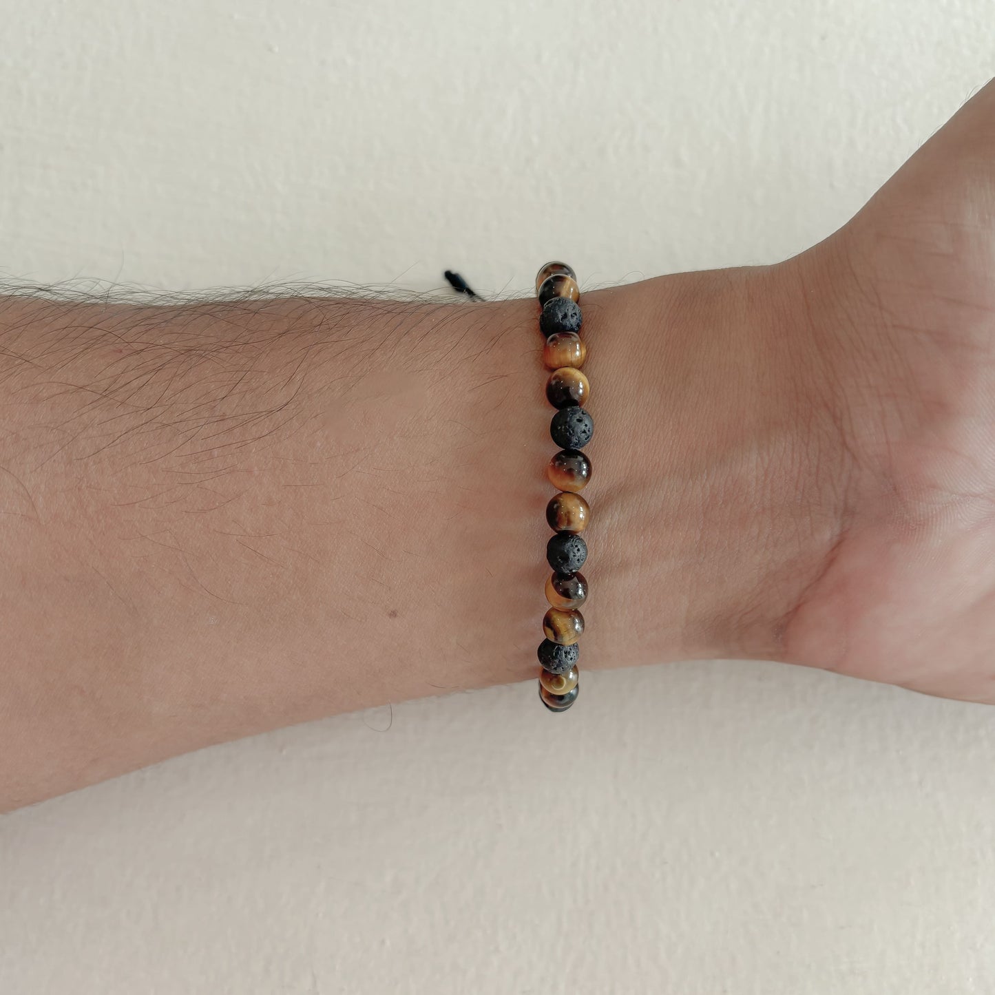 Pulsera Ojo De Tigre Con Piedra Volcanica
