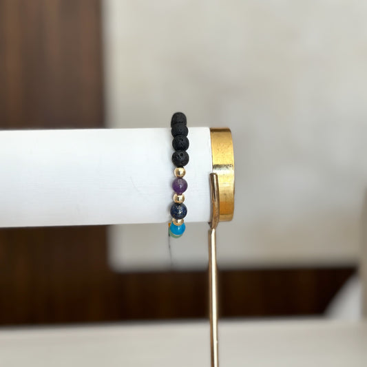 Pulsera 7 Chakras Mitad Piedra Volcanica
