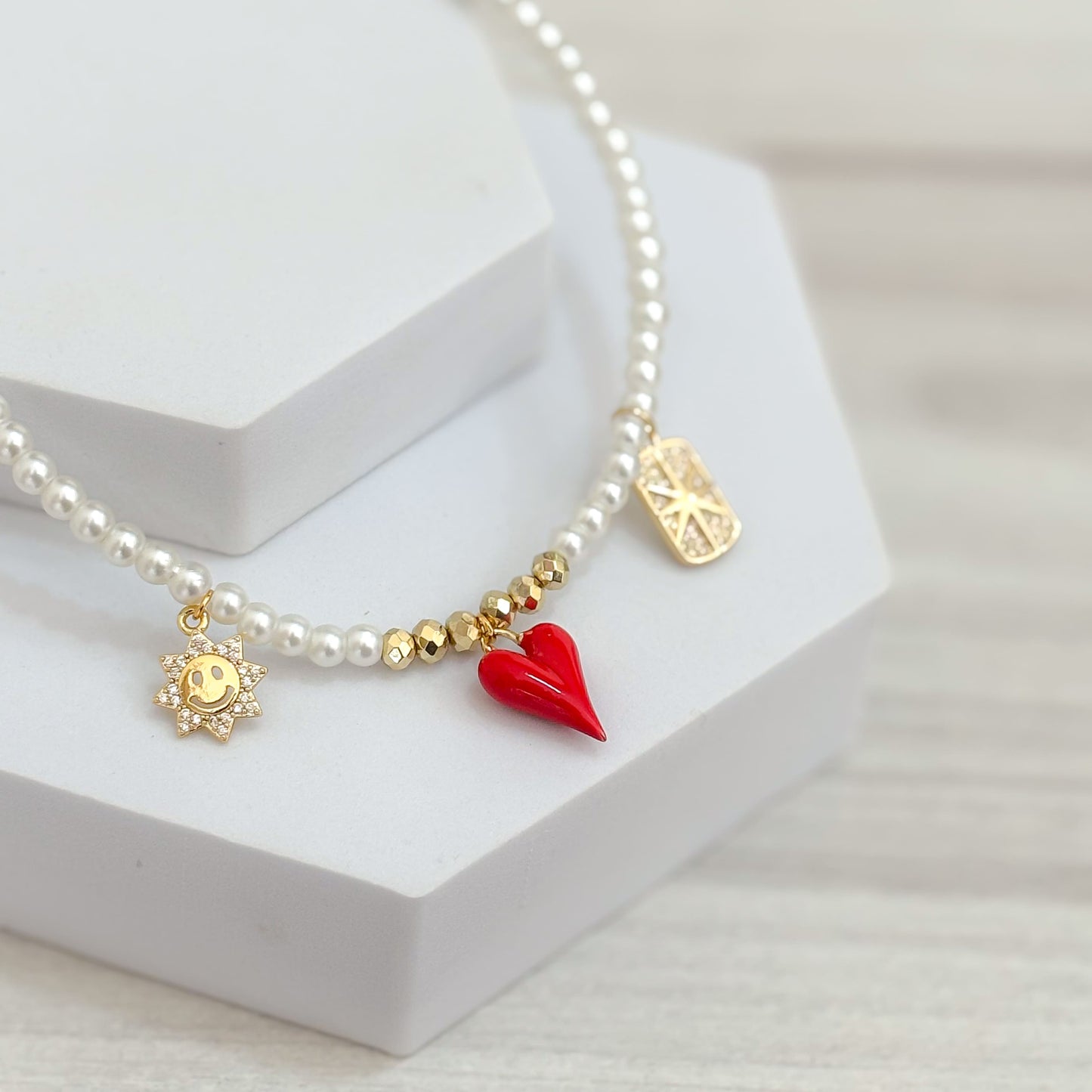 Collar De Perlas multi Dije Corazon