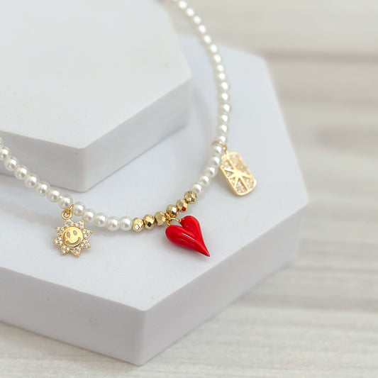 Collar De Perlas multi Dije Corazon
