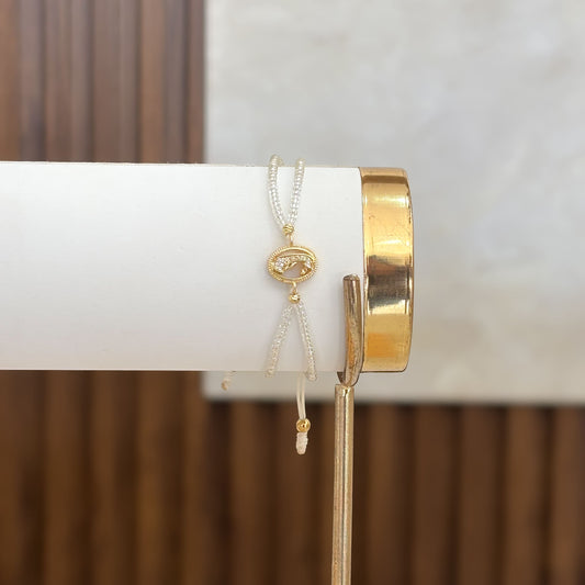 Pulsera Virgen Maria Fondo Nacar Mostacilla