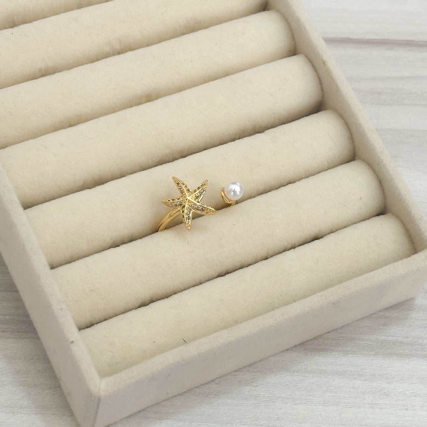 Anillo Estrella De Mar Perla Punta
