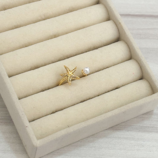 Anillo Estrella De Mar Perla Punta