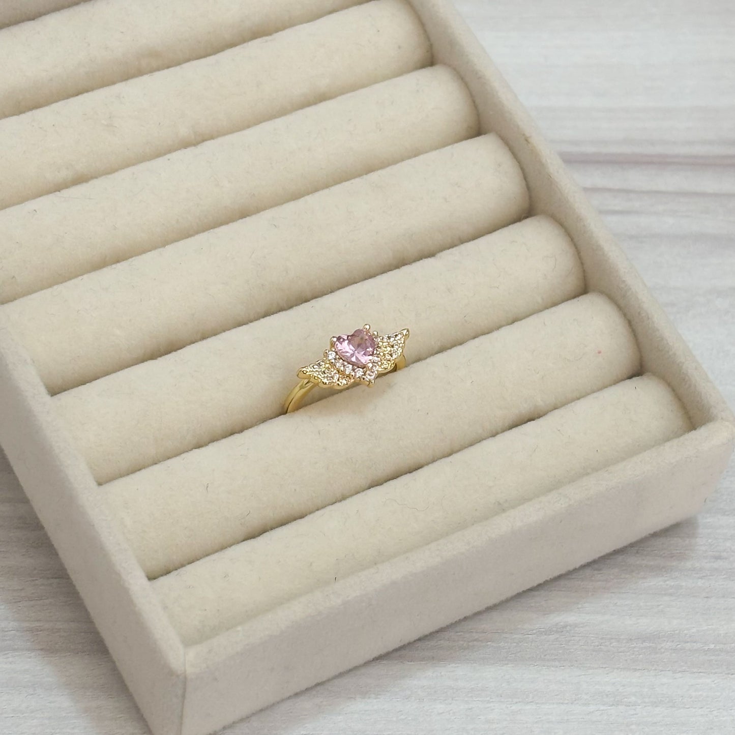 Anillo Corazon Cristal Con Alas