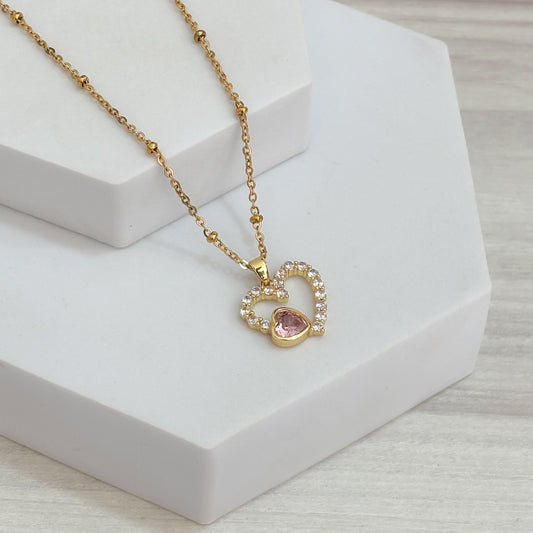 Cadena Corazon Silueta Con Corazon Cristal