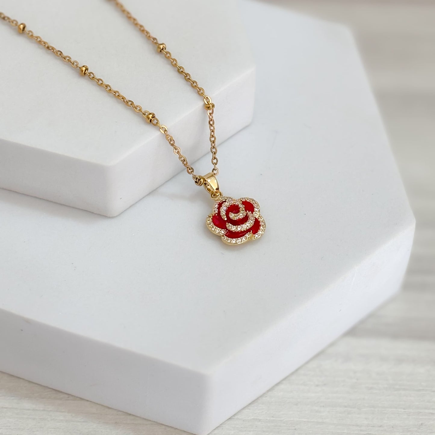 Cadena Rosa Plana microperlas